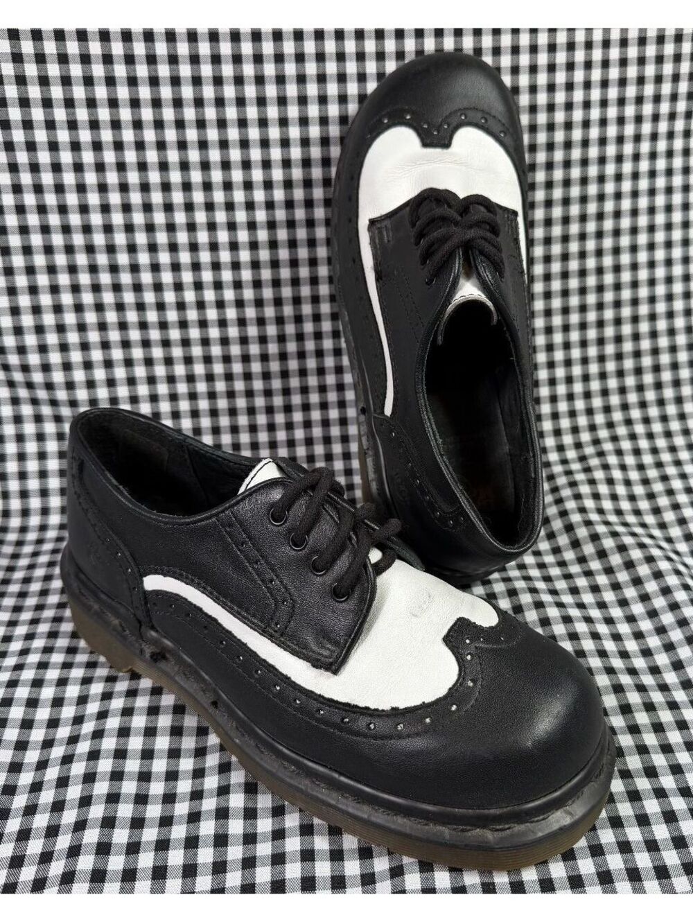 Vintage Dr Martens Black White Brogue Oxford Shoes Made England UK 4 US 6